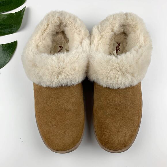 My Slippers Brown Leather Suede Faux Fur Lined Slip On Hard Sole Women's 6 - Picture 1 of 10